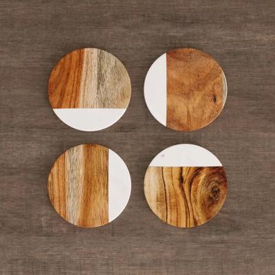 China Ivy Round Marble and Mango Animal Wooden Coaster (set of 4) for sale