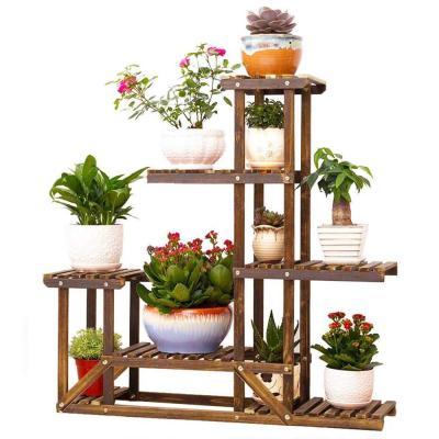 China 6 Pots Indoor Outdoor Bonsai Plant Rack Flower Pot Shelf Light Wooden Rack Storage 96x95x25cm for sale