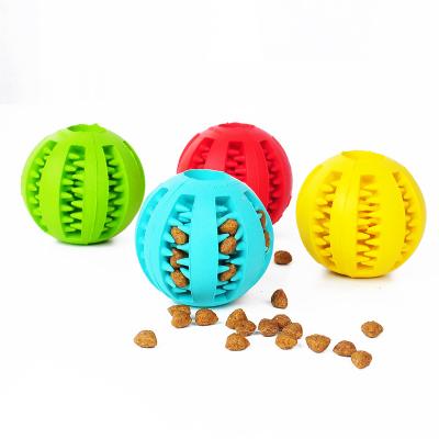 China Multi-colors stocked featuers viable round rubber dog driver ball toys, dog intelligence chew toys for sale