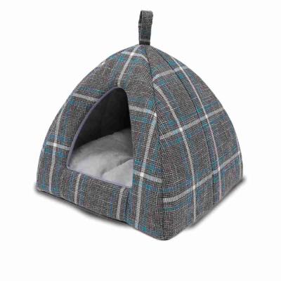 China New Type Plaid Pet Cave Dog Bed , Sustainable Sale Pit Indoor Pet House With Handle for sale