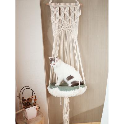 China 2 Viable in 1 Hanging Basket Cat Hammock Cotton Rope Tassel Cat Bed Cat Swing Bed for sale