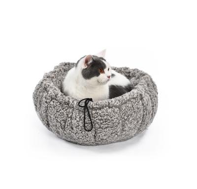 China 2020 Wholesale Breathable New Design Flower Bud Shape Pet Bed With Soft Plush Cat Round Bed 2 In 1 Cushion Pet Bed for sale