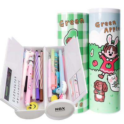 China Multi Function Newmebox Universal Pencil Case With Mirror And Calculator Green Apple Garden Creative Cartoon Pencil Case for sale