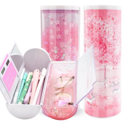 China Quicksand Pen Holder Kid Fancy Stationery Creative Translucent Cylindrical Quicsand NBX High-speed Pencil Case Large Capacity Pencil Case for sale