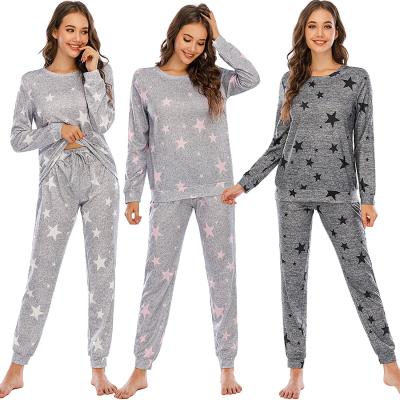 China Breathable Christmas 2021 New Autumn Winter Home Clothing Women's Long Sleeve Pants Star Printed Pajamas Set for sale