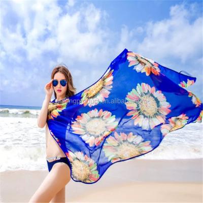 China Anti-UV Floral Chiffon Sarongs Scarf Dress Wrap Cover Up Pareo Beach Bikini Swimwear for sale