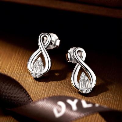 China TRENDY Dylam Infinity Love Pear 925 Sterling Silver Dangle Drop Earrings Form CZ Diamond Jewelry Women Baguette Studs Earrings for sale