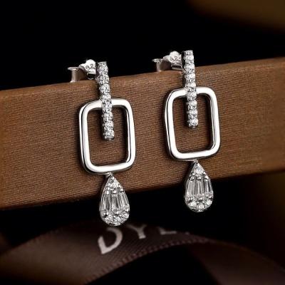 China Dylam TRENDY 2022 Trending 925 Sterling Silver Teardrop Dangle Post Diamond Square Huggie Baguette Cubic Zircon Stud Earrings 5A for sale