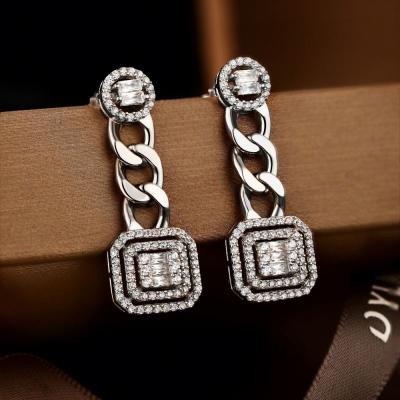 China Luxurious Diamond 5A CZ 925 Sterling Silver Women Chain Drop Huggie Jewelry Dylam 2022 TRENDY Dangle Stud Earrings for sale