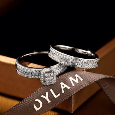 China FASHIONABLE Dylam Jewelry 2022 Newest Rhodium Plated S925 Silver Pave Cubic Zirconia CZ Halo Wedding Engagement Ring Set 5A for sale