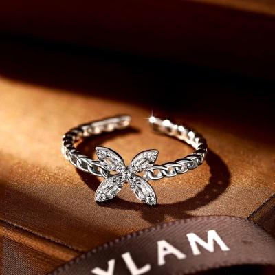 China Wedding Ring Imitation Diamond Stackable Forever Band Baguette Dylam 925 Sterling Silver Four Leaf Clover Zirconia FASHIONABLE Good Luck for sale