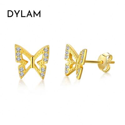 China FASHIONABLE Dylam Sterling Silver 925 Zircon 5A Cute For Girls Fashion Jewelry 2021 Minimalist S925 Butterfly Stud Earrings for sale