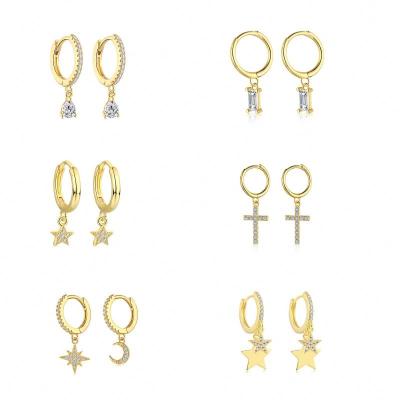 China CLASSIC/OFFICE/TRENDY Dylam Mini Star and Moon Dangle Circle Celestial Top Collections Earrings Silver 925 Gold Plated Drop Huggie Dangle Earrings for sale