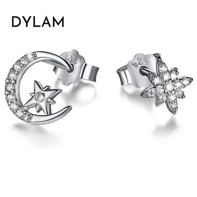 China CLASSIC/OFFICE/TRENDY DYLAM ​​Tasty Clear Sun Diamond Stud Earrings s925 Sterling Silver Asymmetrical CZ Crystal Stud CZ Stud Earrings for sale