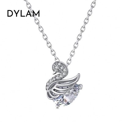 China Wholesale Factory Price Dylam Jewelry Supplier Cute Silver Tasty Lead Free Nickel Free Jewelry 925 Sterling S925 Wing Swan Pendant Zircon Necklaces for sale