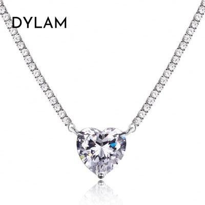 China Hot Selling Dylam Jewelry Accessories Heart Shape Large Royal Party Lead Free Nickel Free Diamond Luxury Love Couple Queen 925 Silver Necklaces for sale