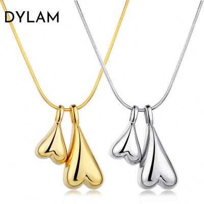 China Dylam FASHIONABLE Minimalist Handmade Gold Plated Necklace Love Jewelry 925 Choker Silver Empty Heart Necklace For Girlfriend for sale