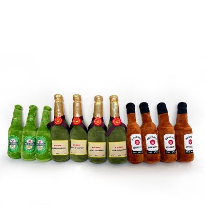 China Durable Funny Viable Interaction Cotton Plush Squeak Wine Bottle Champagne Dog Toy Beer Bottle Dog Chew Toy for sale