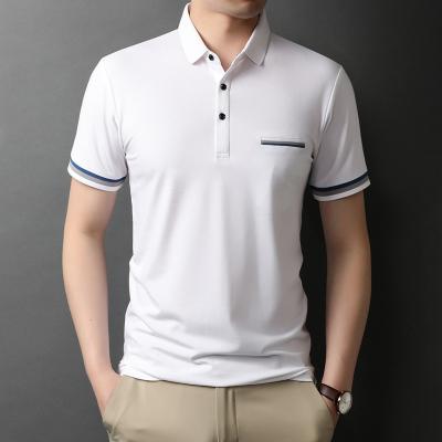 China 2023 summer new light luxury high-end luxury men's business casual dress Anti-wrinkle silk border men's short-sleeved short-sleeved lapel for sale