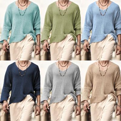 China Anti-pilling Autumn and winter new men's sweater neck solid color fashion cheap wholesale round casual sweater for sale