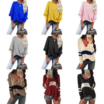 China Anti-wrinkle processing and tailoring Amazon autumn and winter multicolor round neck border casual long-sleeved sweater for women for sale