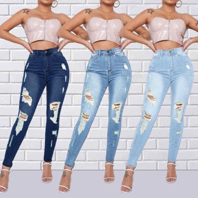 China Foreign trade wholesale European and American border jeans factory breathable female casual holeslong pants washingjeans directly for sale