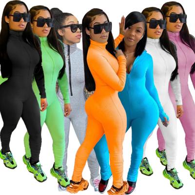 China C13125 Active Rompers Women's Anti-pilling Workout Wear Overalls Sports Long Sleeve Fitness Zipper Fitness Jogger Overalls for sale