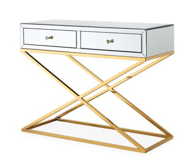 China Eco-friendly Material Corridor Hall Table Console Gold Base Console Console Table Luxury Contemporary White With Storage Drawer for sale