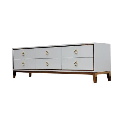 China TV cabinet console white gold morden sale like hot cakes living room metal tv furniture console table stand white and gold for sale