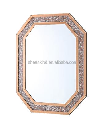 China Diamond Crystal Framed Luxury Wall Decorative Mirror Living Room Octagon Modern Crushed Mirror for sale