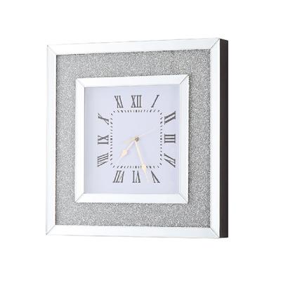 China Modern Light Luxury Decor Precious Diamond Glass Square Wall Clock Crushed Luxury Style Home Decor for sale