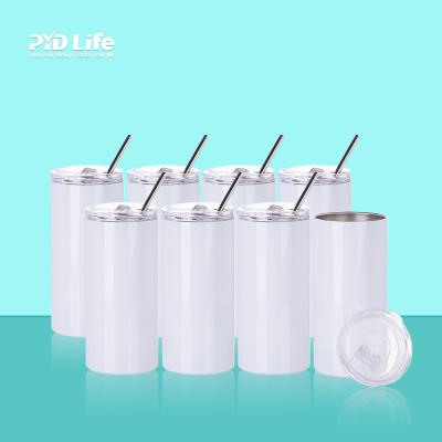 China Business Life Kids Tumbler Cups PYD Bulk Double Wall Vacuum Stainless Steel White Insulated Sublimation Lean Tumbler With Straw Lid for sale