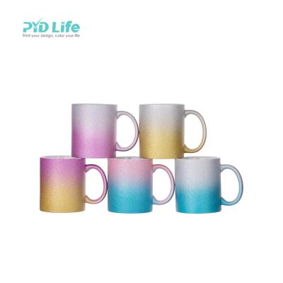 China PYD Life Viable Wholesale Customsized Personalized 11 Ounce Sublimation White Gradient Glitter Ceramic Coffee Mug for sale