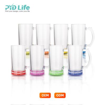 China 2022 PYD Life Summer Modern Custom 16 Ounce 480ml Clear Sublimation Glass Colored Beer Mug With Handle for sale