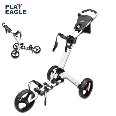 China PLAYEAGLE Iron Golf Push Cart Swivel Foldable 3 Wheels Pull Trolley Golf Cart with Umbrella Stand Golf Cart Bag Carrier for sale