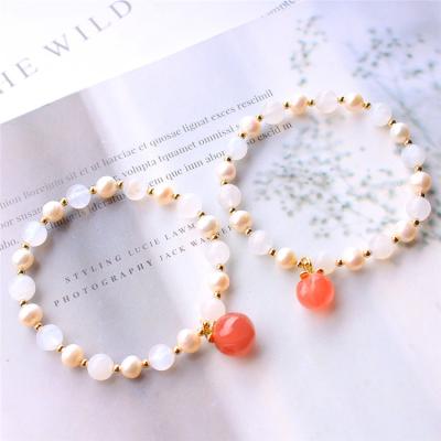 China Wholesale 2021 New Crystal Blue Moonstone Bead Cute Natural Peach DIY Agate Design Bracelet Pendant for sale