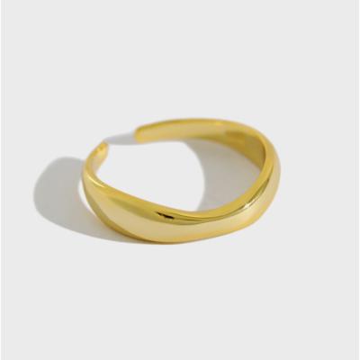 China JT272Korean styleS925Sterling FASHIONABLE silverINSMinimalist wave pattern irregular gold plated female ring flexible opening silver ring for sale