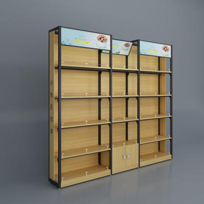 China Easy installation Custom color wooden wine shelving supermarket shelf wooden gondola shelves for sale