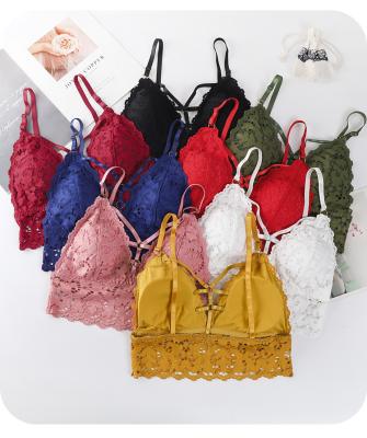 China QUICK DRY Exotic hot sale lace chest hollow wrap breathable comfortable summer gathering no steel ring ladies lace up bra for sale