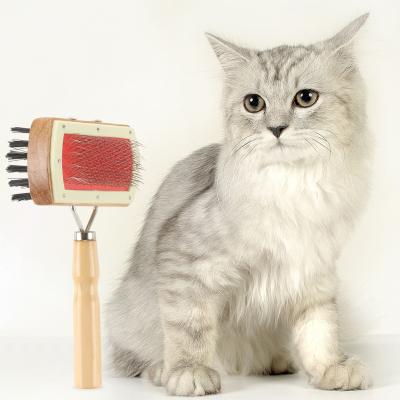 China Abeis Fur Hair Remover Cat Brush Wooden Double Side Nylon and Stocked Steel Wire High Quality Hair Brush for Pet for sale