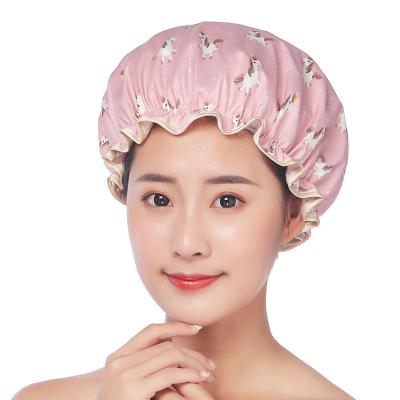 China Abeis 2021 Bath Product Viable Double Layer Design Custom Waterproof Coating Shower-Cap For Woman for sale