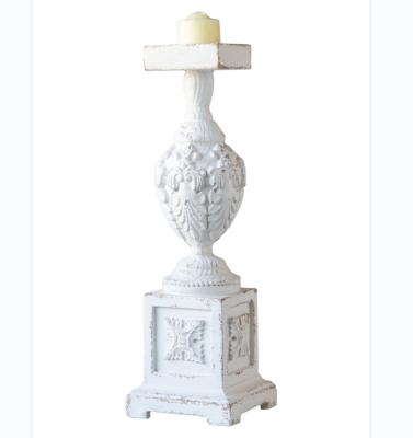 China 100% Handmade Vintage Shabby Chic White Washed Rustic Antiques Distressed Decorative Wooden Pillar Candle Holder for sale