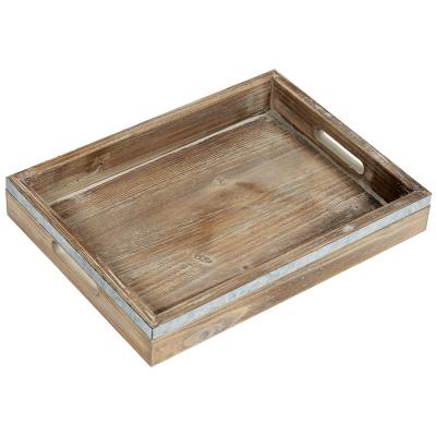 China Tray Coffee Table Decorative Rustic Traditional, 16 Inch Ottoman Handcrafted Wood Tray, Farmhouse Serving Tray With Handles for sale