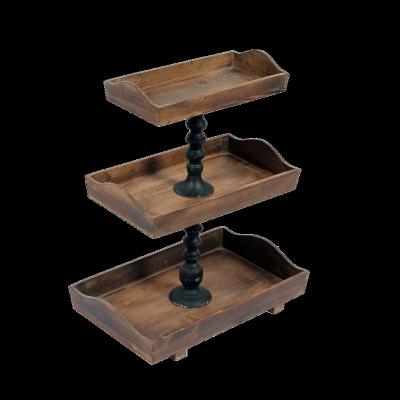 China Viable Wholesale Antique Decorative Rectangular Wooden Farmhouse Accents 3 Tier Brown Serving Tray for sale