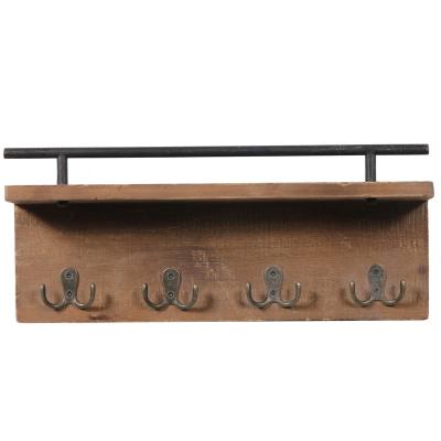 China Traditional farmhouse wooden wall shelf with hooks for entryway with wooden plaque for sale