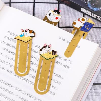 China Europe Manufacturer Beautiful Painting Bookmark Wholesale Cartoon Cat House Reading Shape Soft Private Metal Bookmark for sale