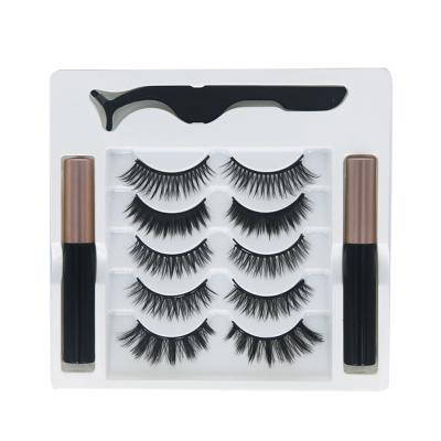 China 5 Pairs Natural Soft 5 Magnetic Liquid Eyeliner Eyelash Lashes Magnetic False Eyelashes Tweezers Set for sale