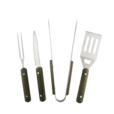 China Easily Cleaned 4pcs Knife Fork Turner Tong Accessory BBQ Tool Kit Stainless Steel BBQ Grill Set for sale