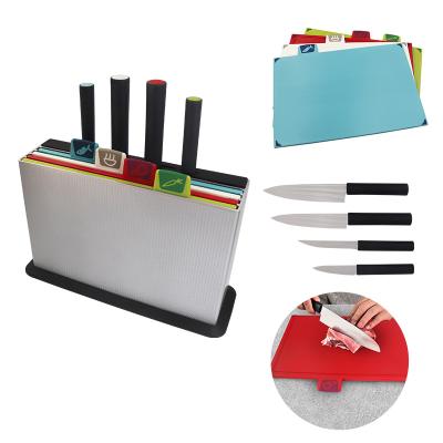 China 4 Color Viable Creative Classification Kitchen Cutting Board Plastic Cutting Tool Set Stainless Steel Cutting Tool Panel 9 Sets for sale