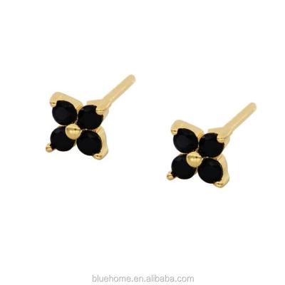 China Trendy USA Style Popular Design 925 Sterling Silver Black Stone Jewelry Flower Claw Paving Stud Earring for sale